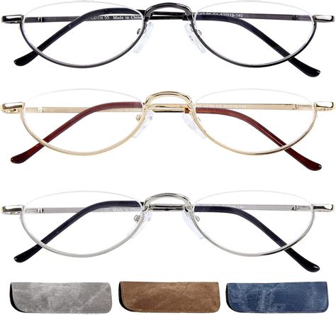 rimless half frame reading glasses.